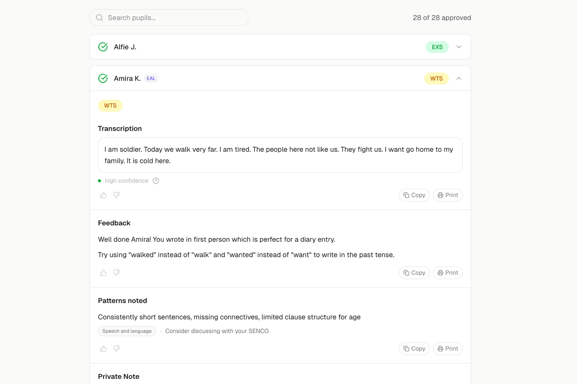 Personalised feedback